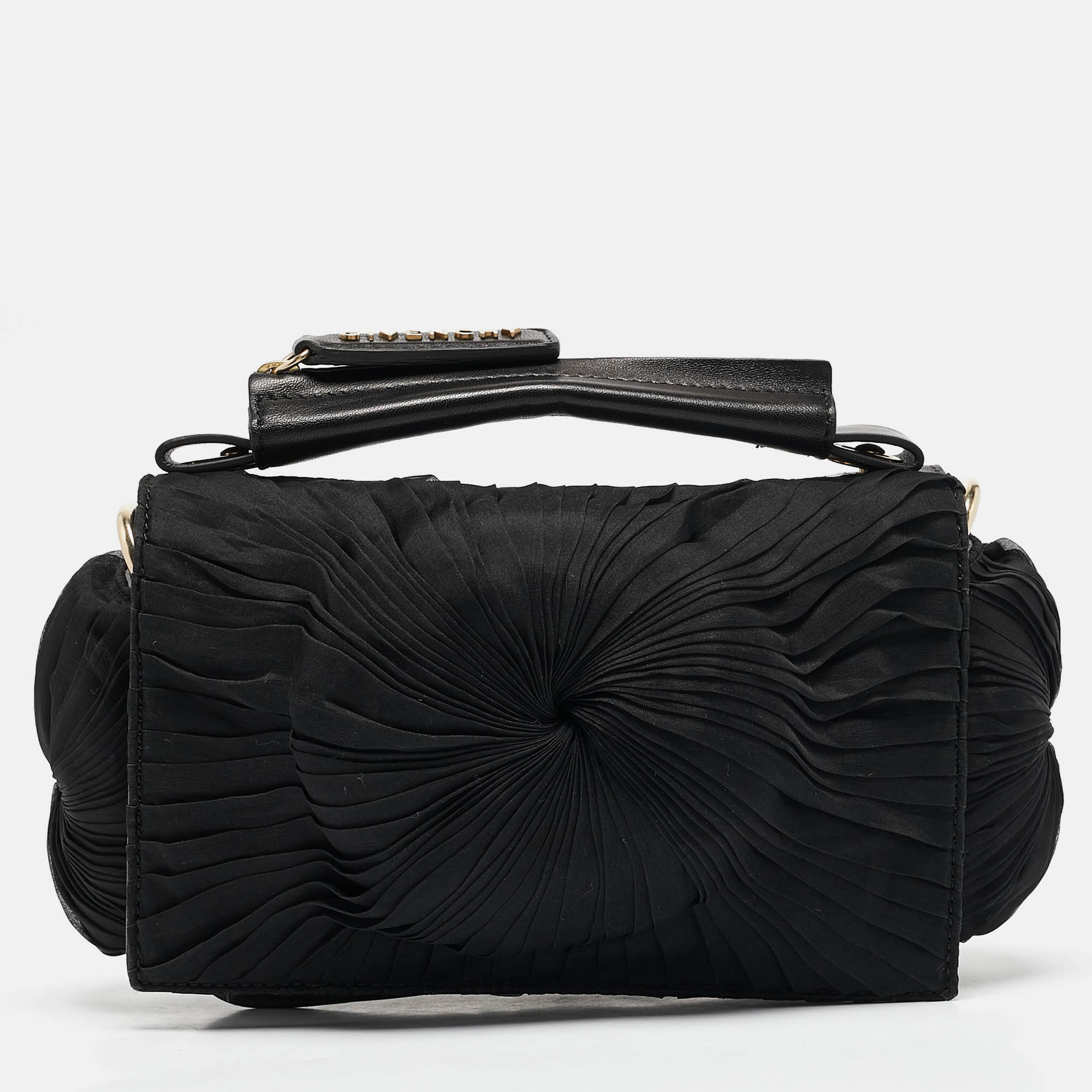 

Givenchy Black Leather and Satin Pleated Floral Clutch