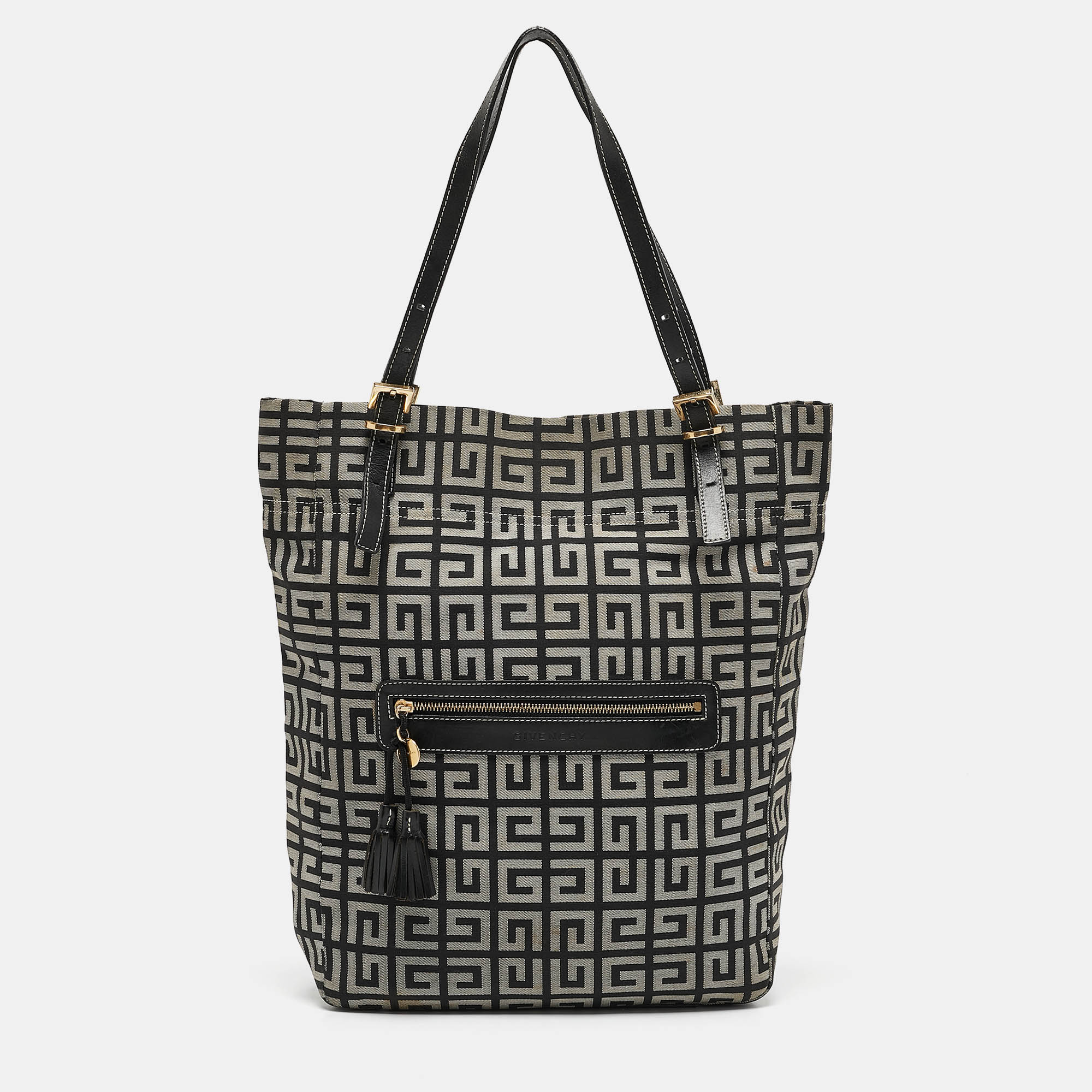 

Givenchy Grey/Black Monogram Canvas and Leather Tassel Zip Tote