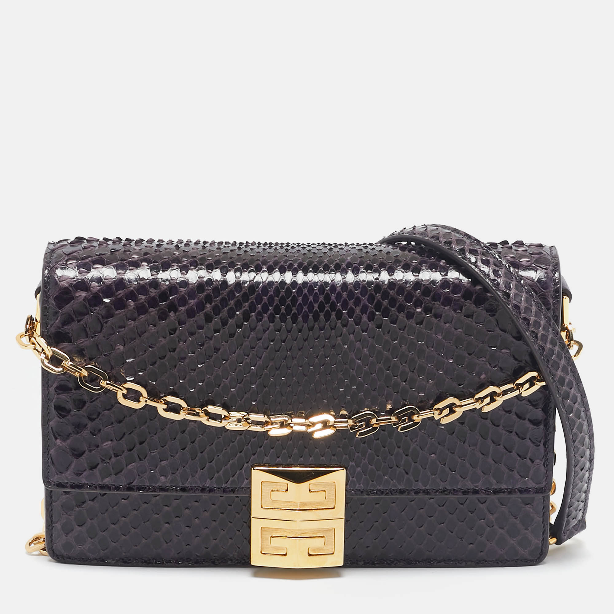 

Givenchy Plum Snakeskin 4G Chain Clutch, Purple