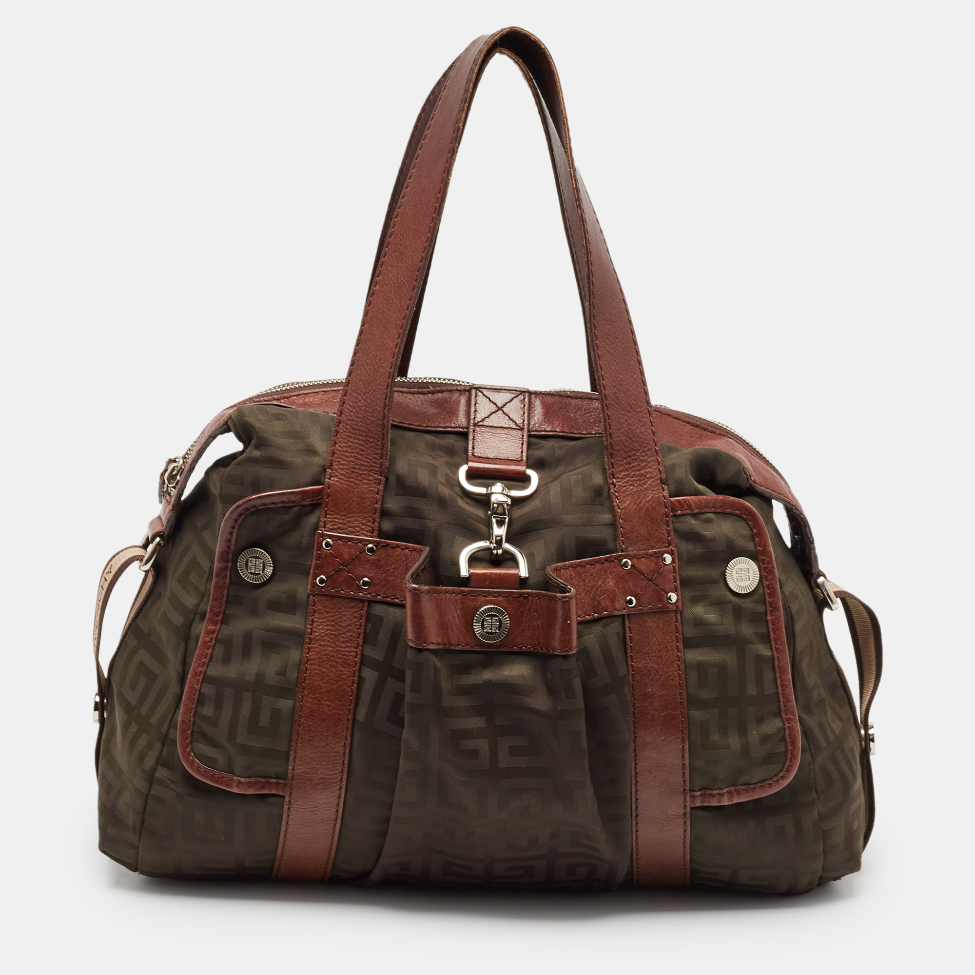 

Givenchy Brown/Olive Green Monogram Nylon and Leather Shoulder Bag