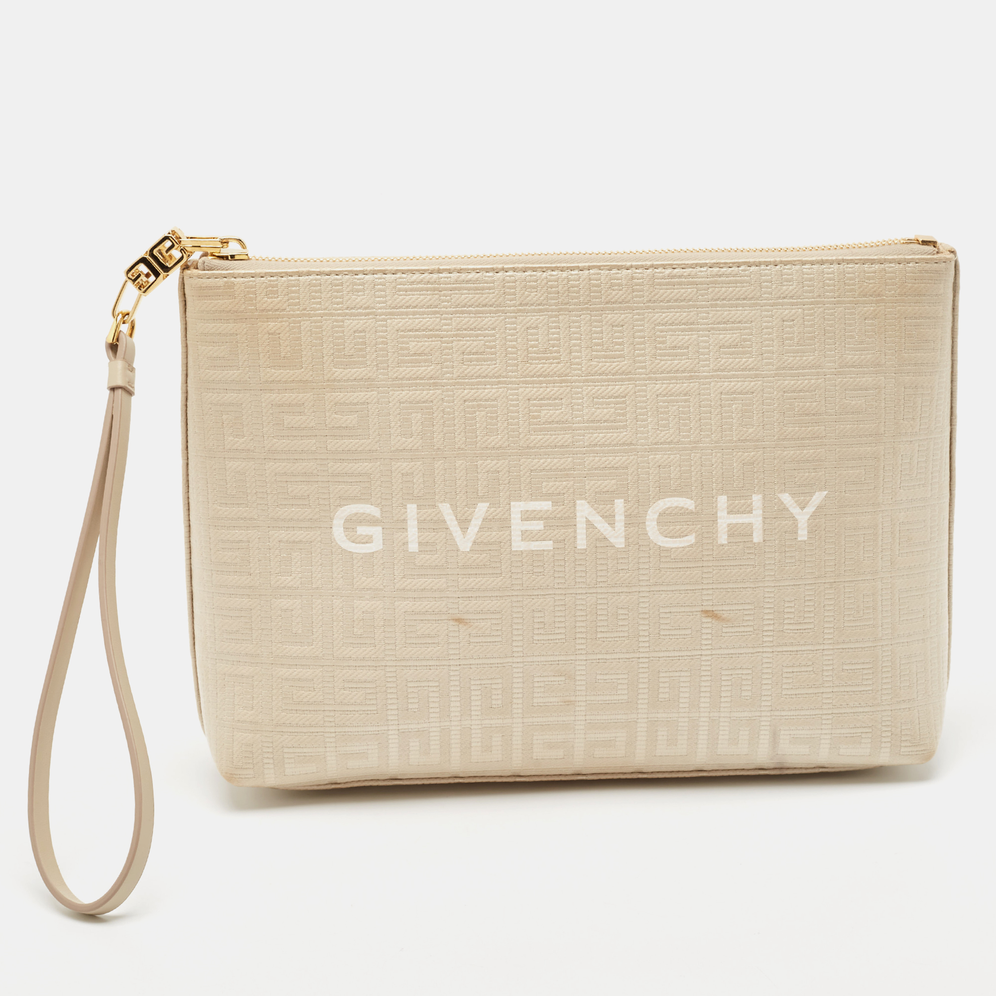 

Givenchy Beige Monogram Coated Canvas Logo Detail 4G Pouch