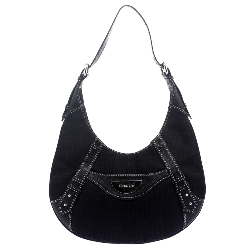 Pre Owned Givenchy Black Canvas Signature Hobo
