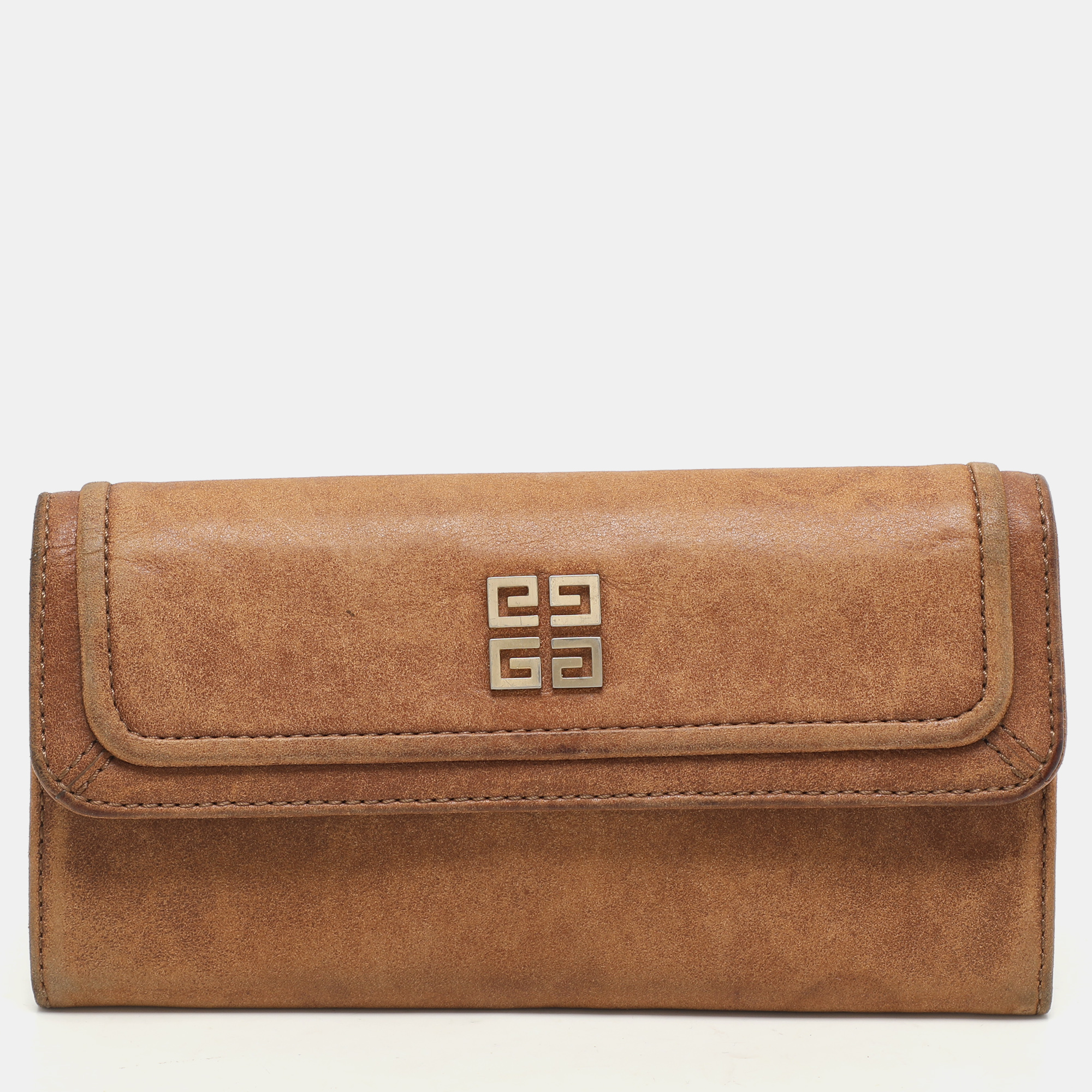 

Givenchy Brown Nubuck Leather Flap Continental Wallet