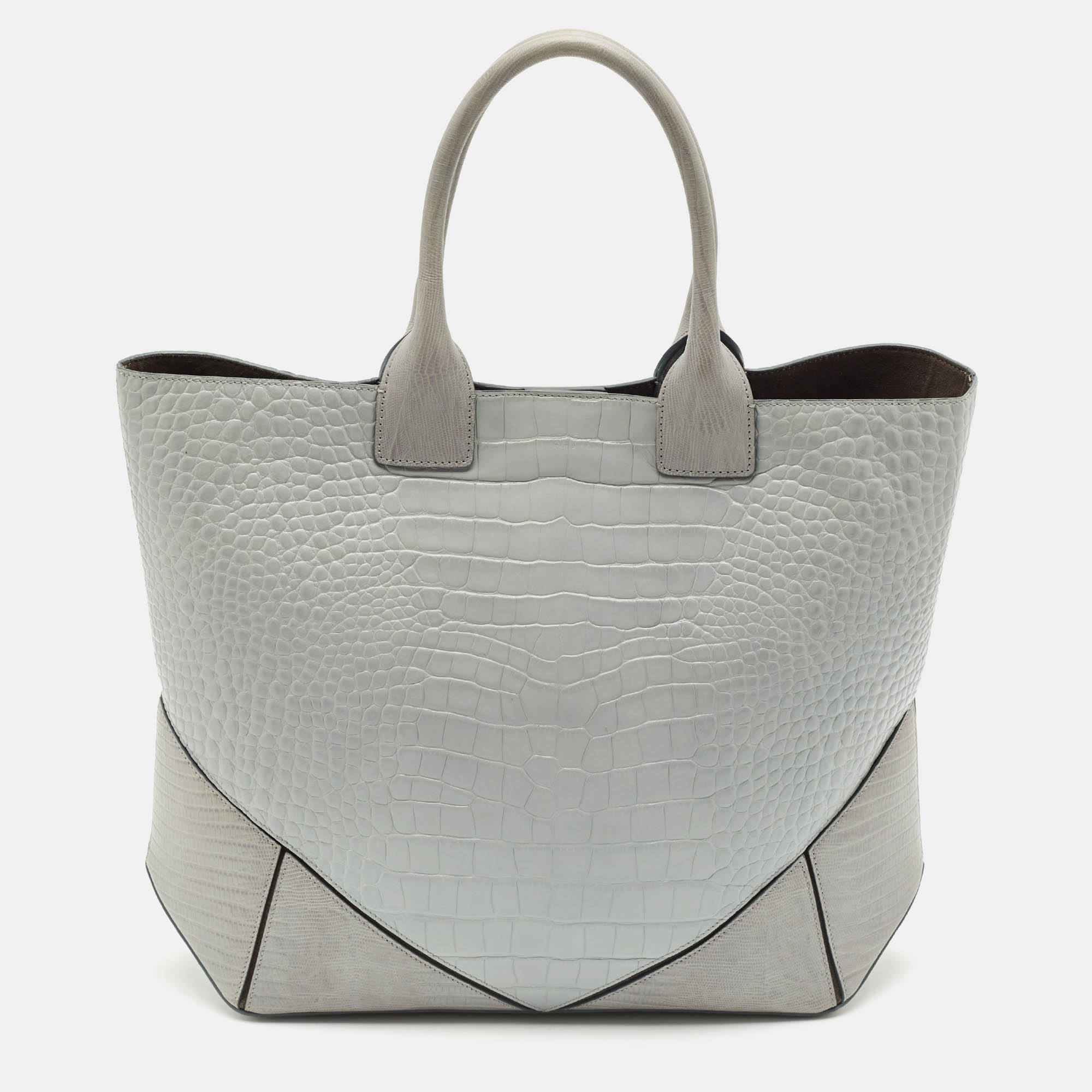Pre-owned Givenchy Grey Croc And Lizard Embossed Leather Medium Easy Tote