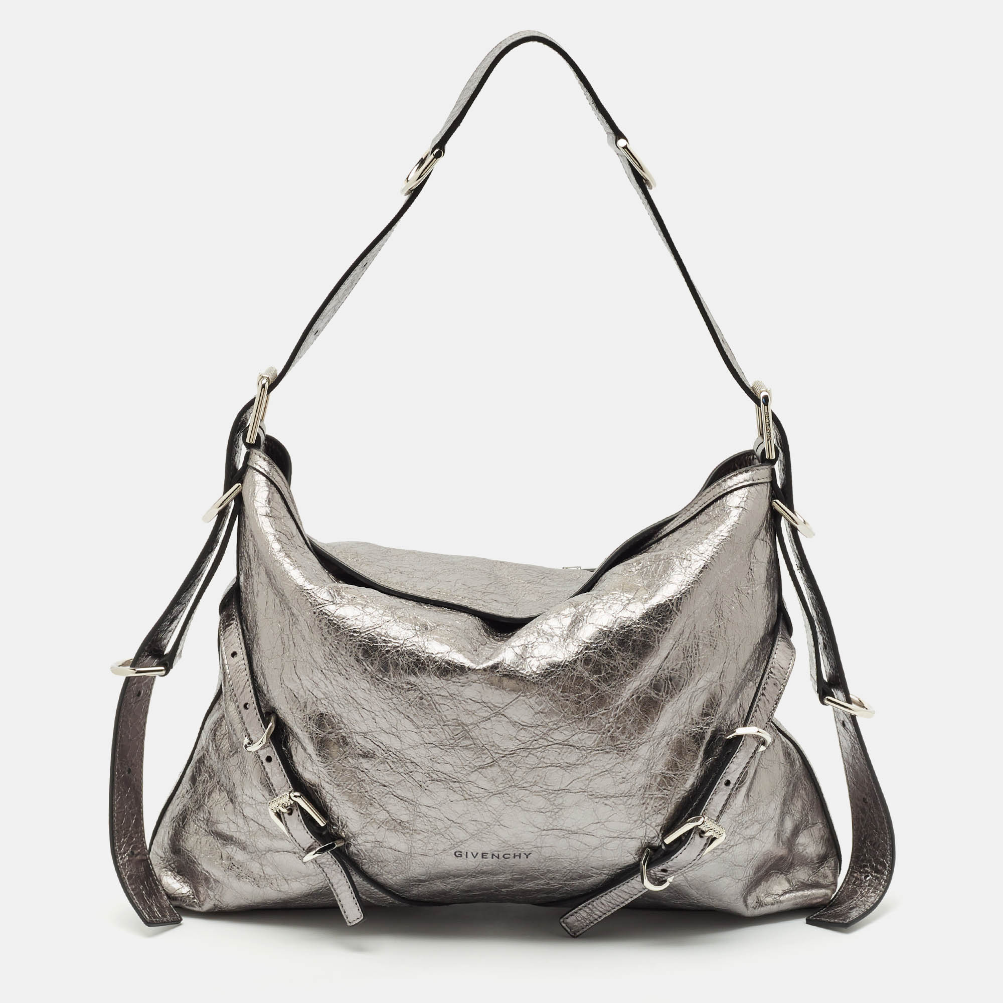 

Givenchy Metallic Grey Leather  Corset Voyou Shoulder Bag