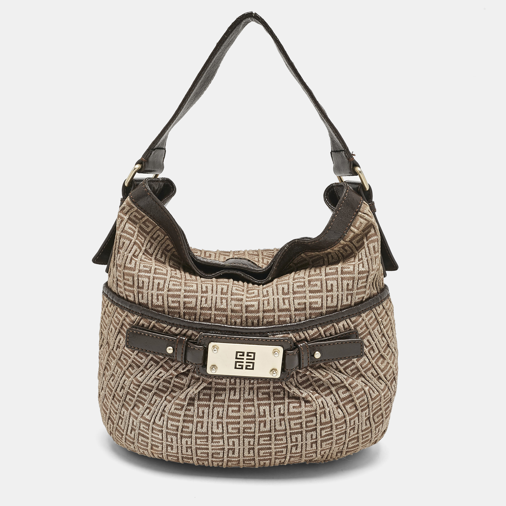 

Givenchy Beige/Dark Brown Logo Jacquard Fabric Hobo