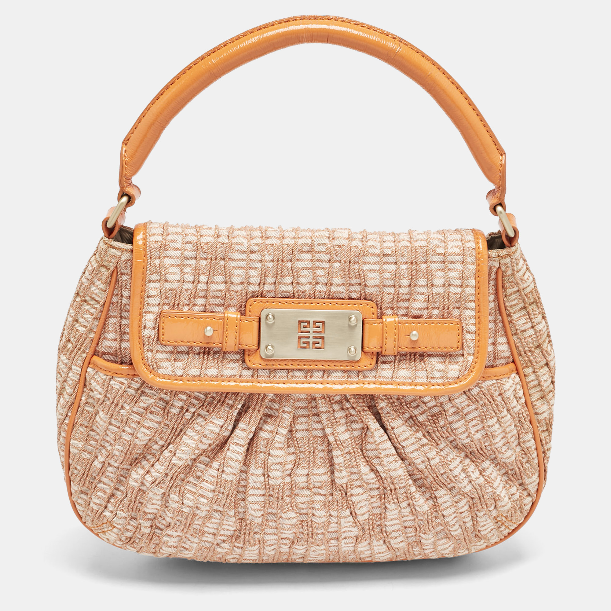

Givenchy Orange Logo Jacquard Fabric and Patent Leather Hobo