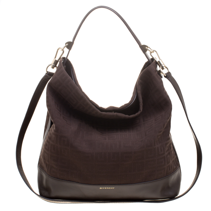 Givenchy Brown Canvas and Leather Large Logo Print Hobo