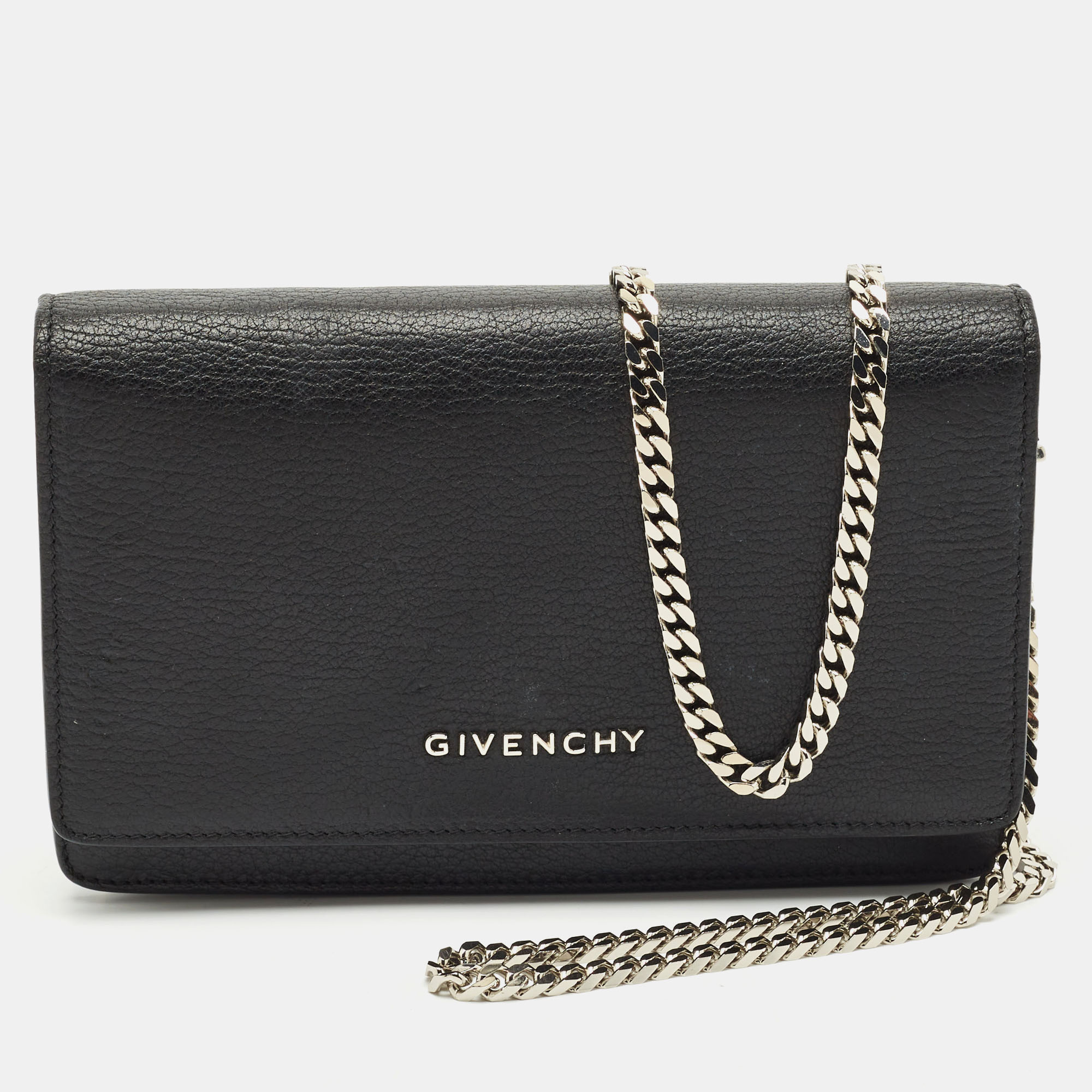 Pre-owned Givenchy Black Leather Pandora Wallet On Chain