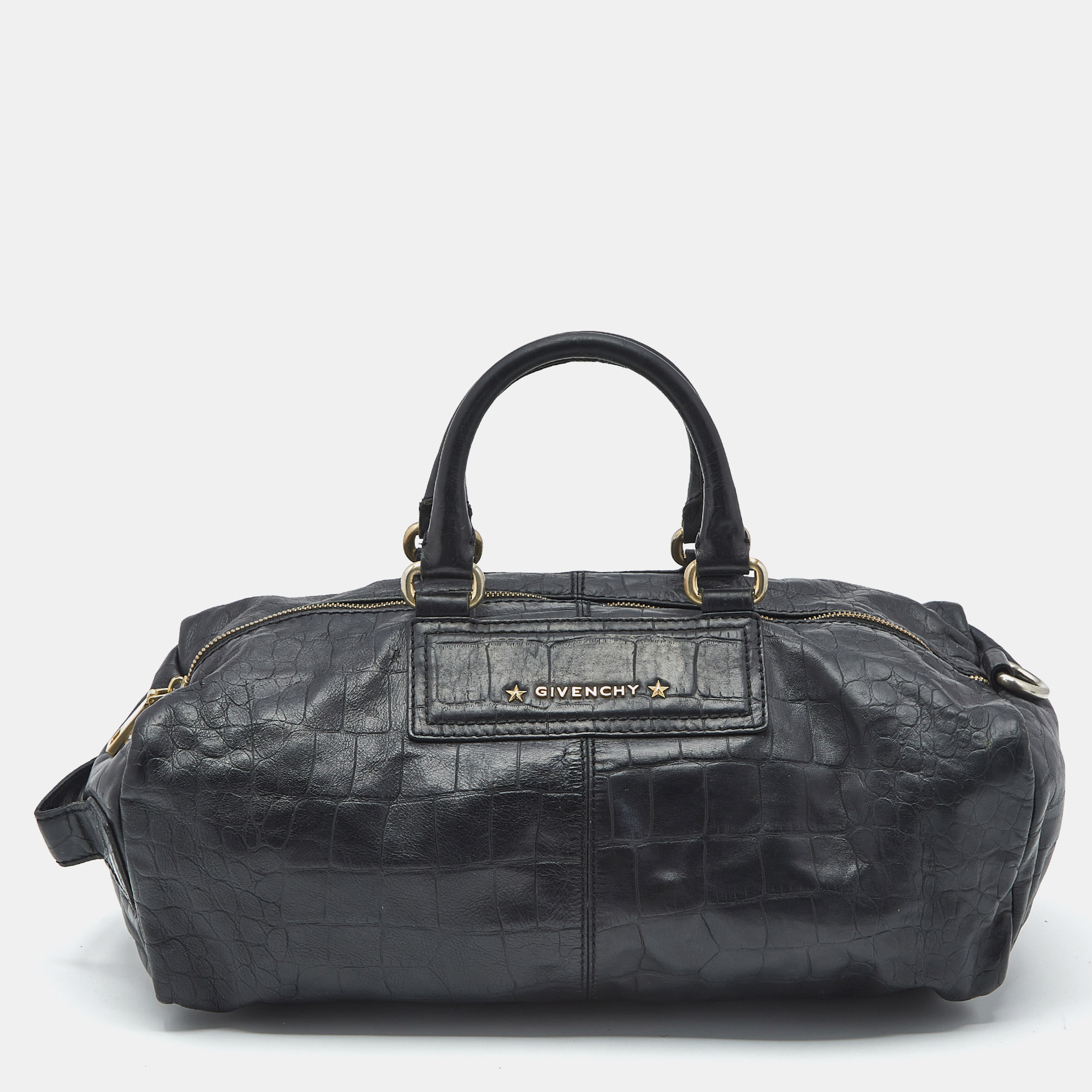 

Givenchy Black Croc Embossed Leather Satchel