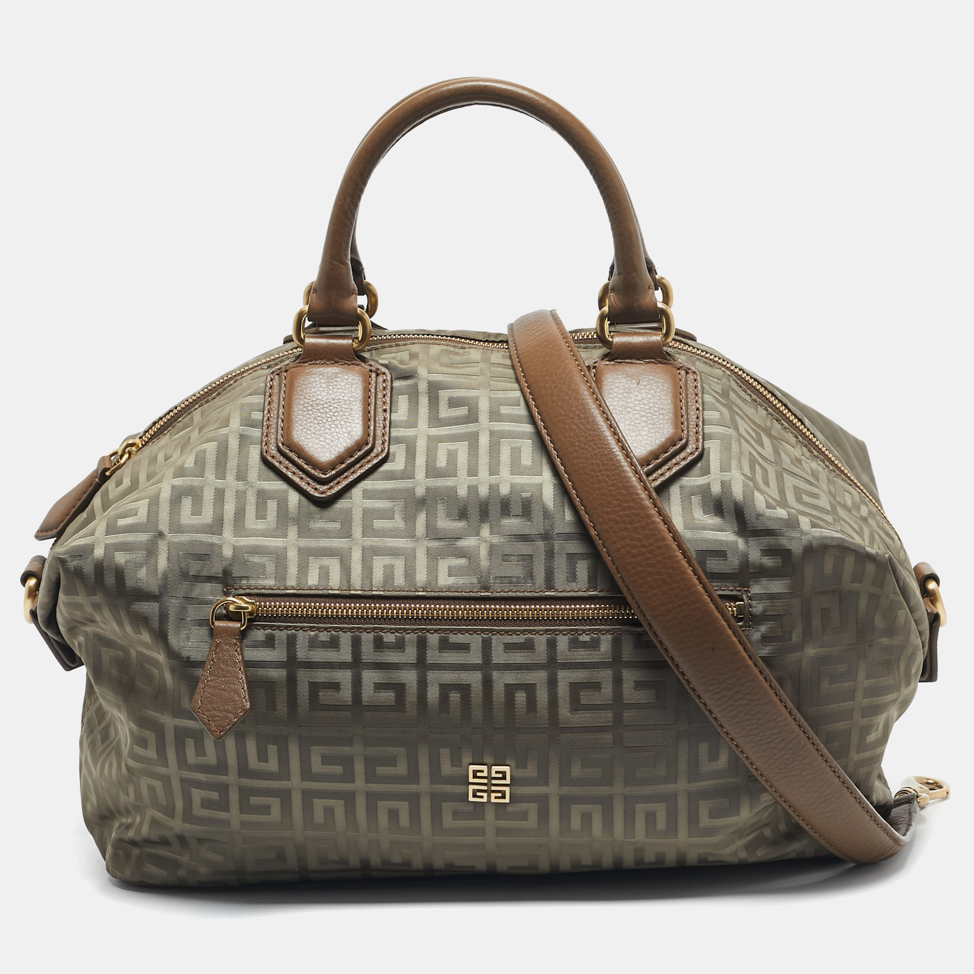 

Givenchy Olive Green/Brown Logo Jacquard Nylon Large Nightingale Satchel