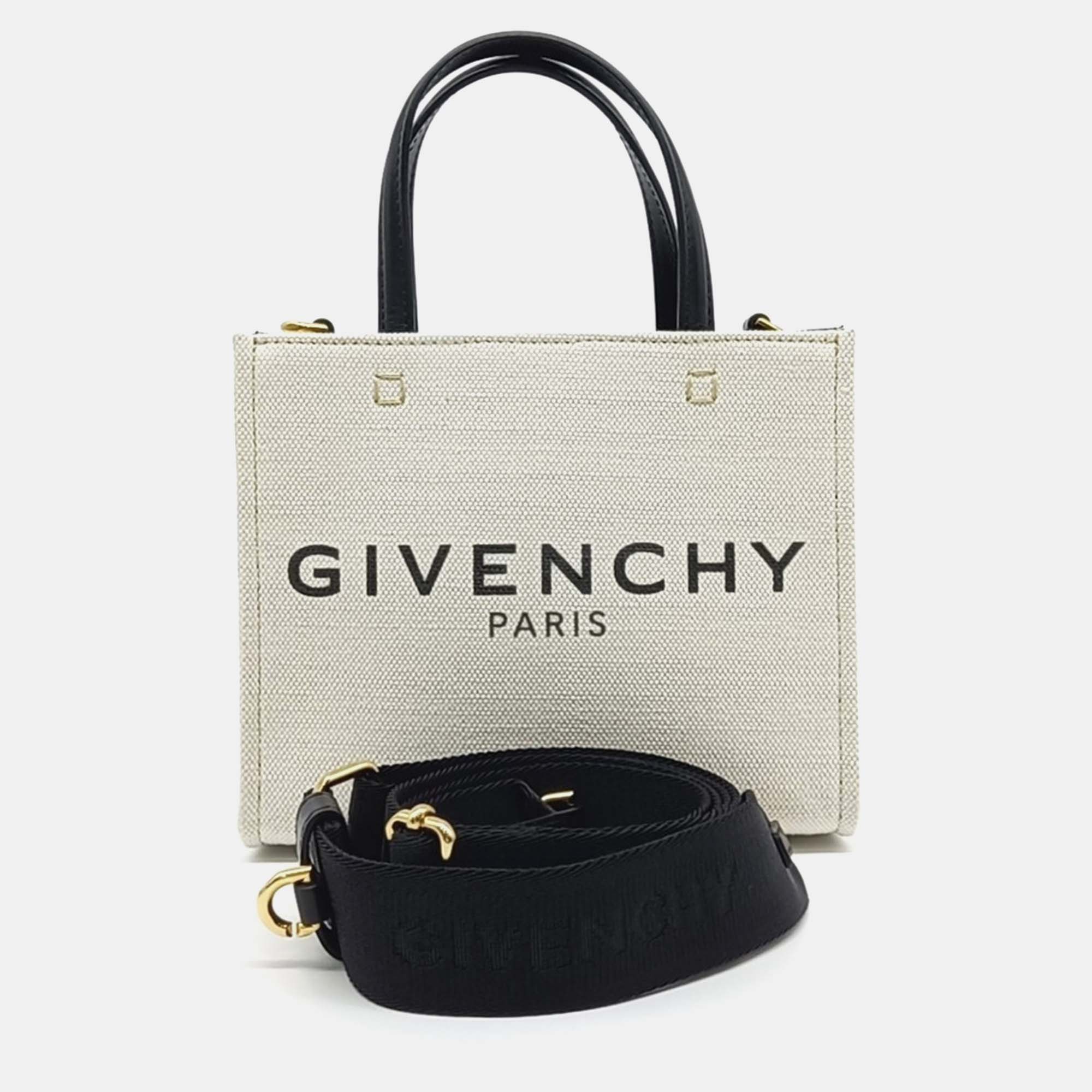 

Givenchy Black White Leather Canvas G Tote Bag Mini