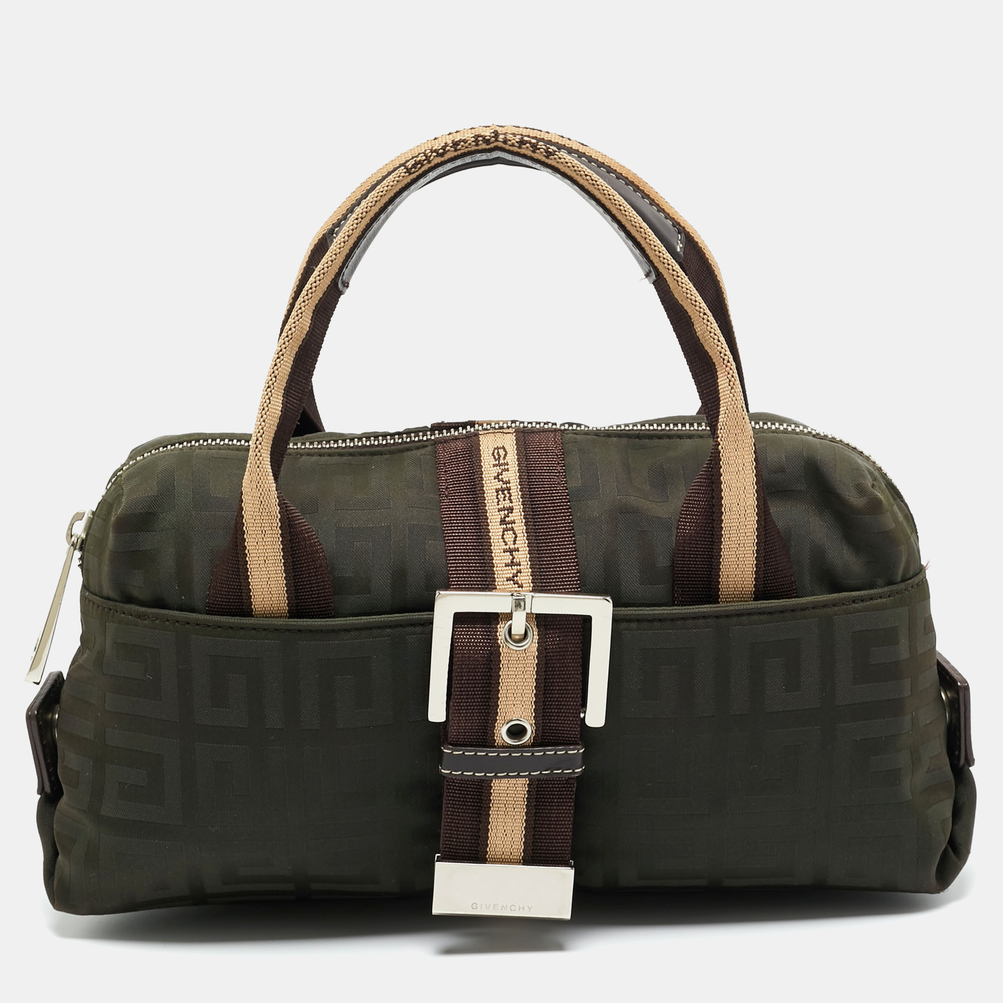 Pre-owned Givenchy Green/brown Monogram Fabric Buckle Hobo