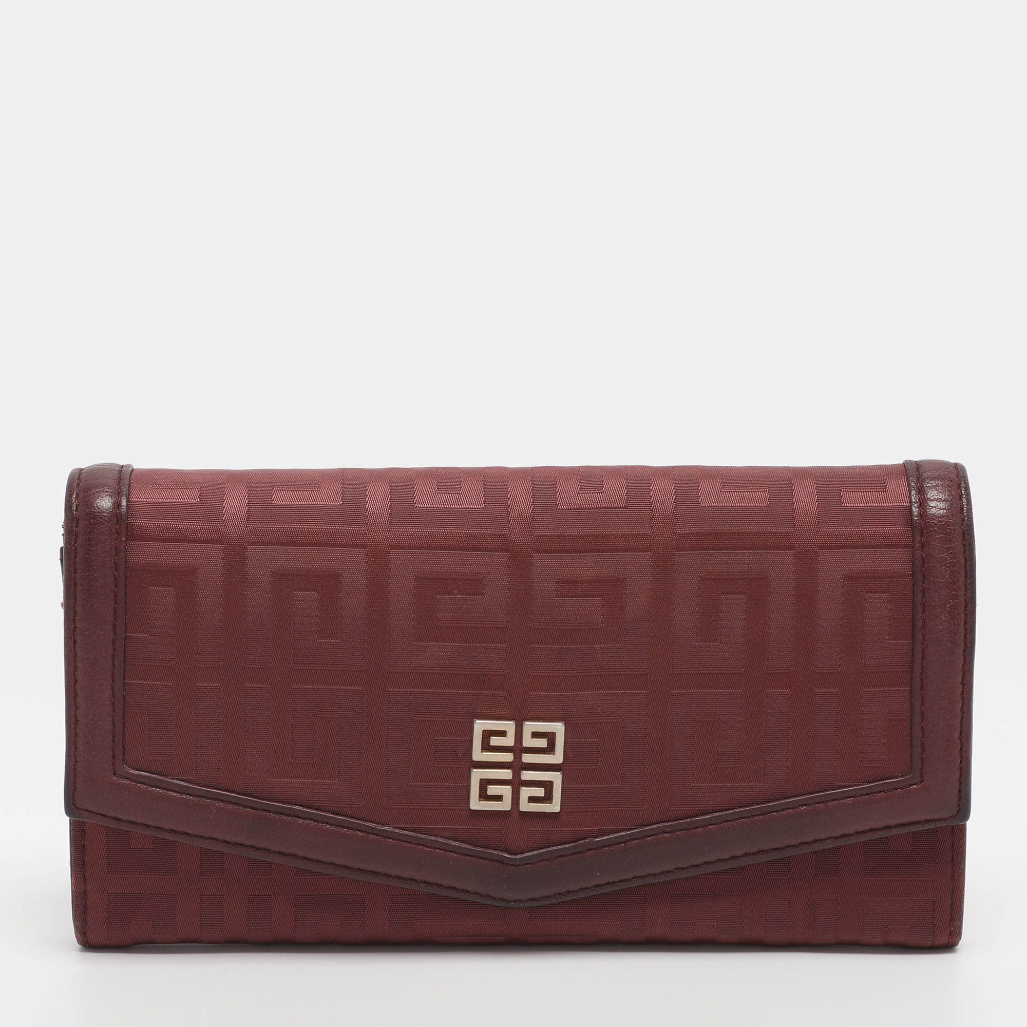Pre-owned Givenchy Burgundy Nylon Monogram And Leather Continental Wallet