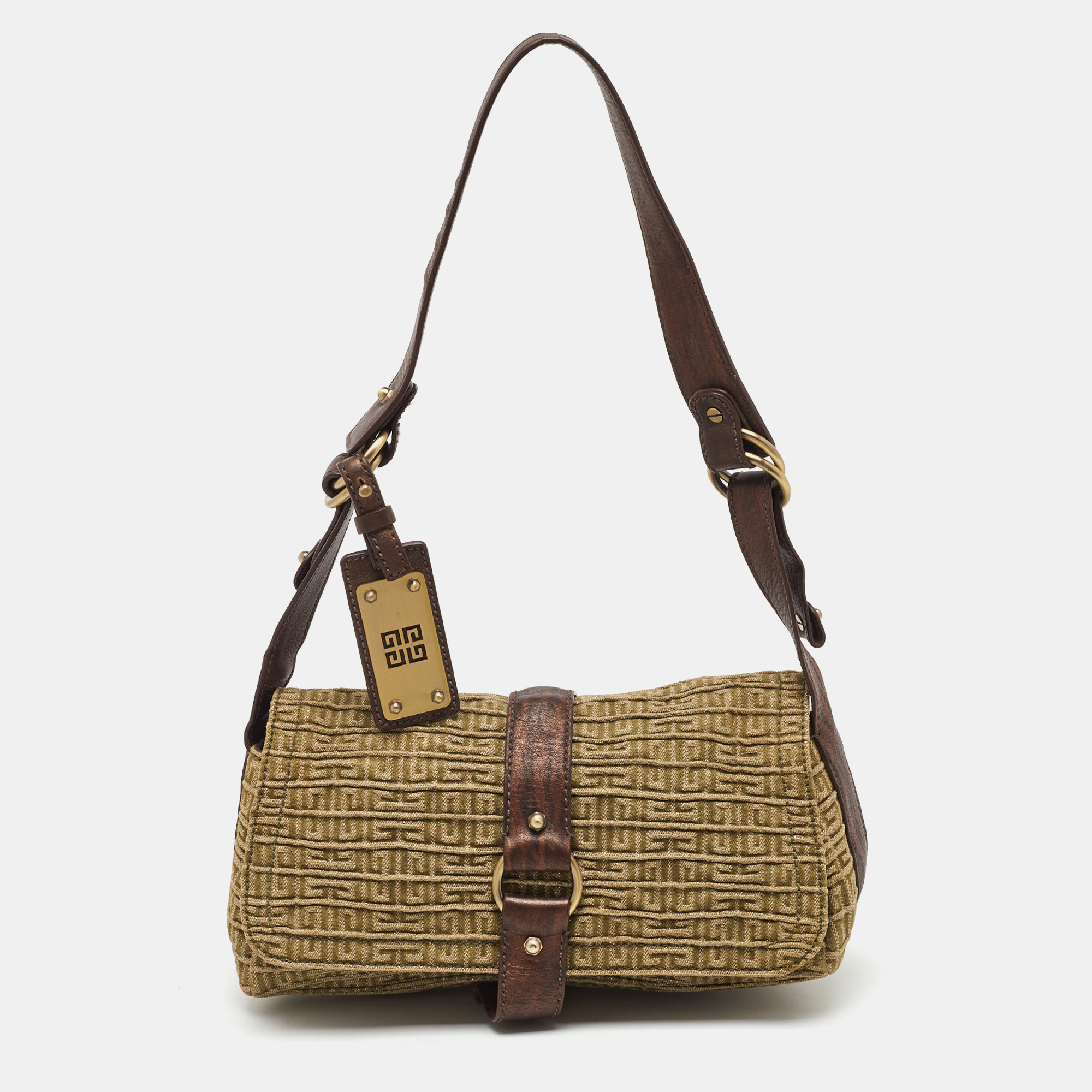 

Givenchy Green/Brown Signature Canvas and Leather Flap Shoulder Bag