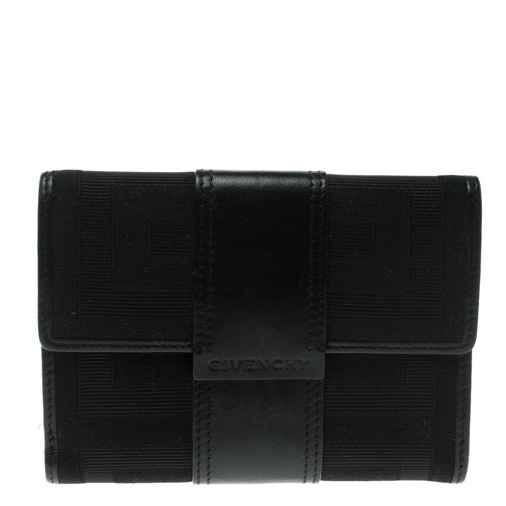 Pre Owned محفظة جيفنشي كومباكت شهيرة جلد وقماش سوداء