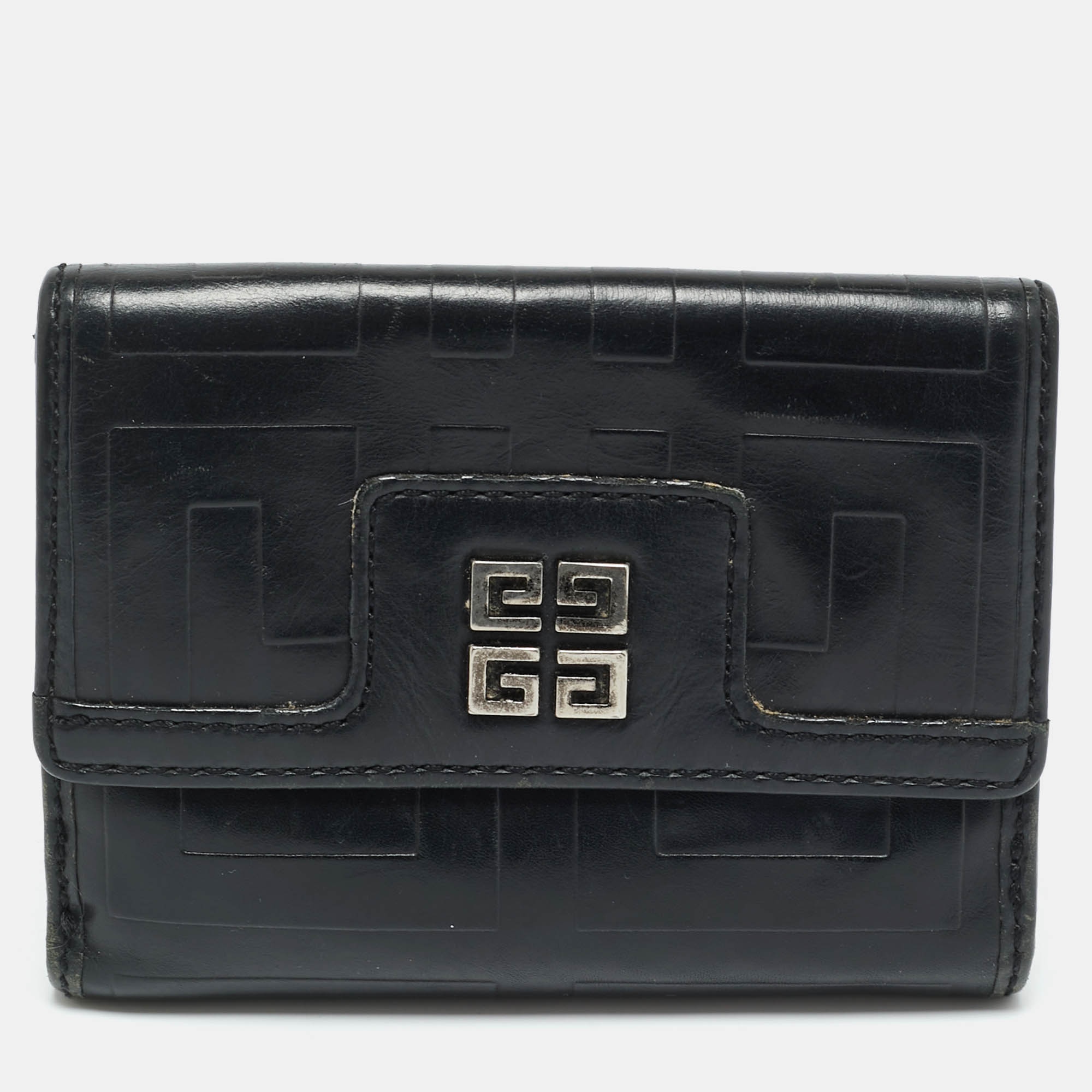 Pre-owned Givenchy Black Monogram Leather Compact Wallet