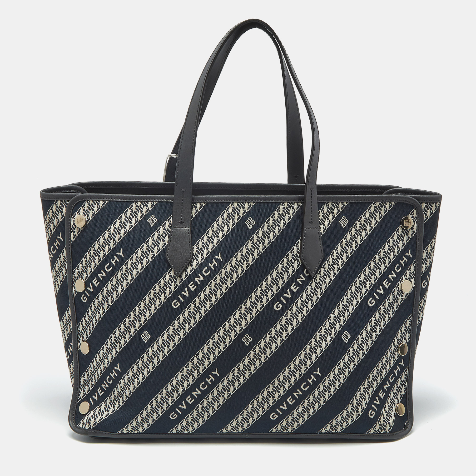

Givenchy Bond Chain Navy Blue/White Logo Jacquard and Leather Tote