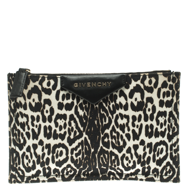 Givenchy Black/White Leopard Print Canvas Antigona Pouch