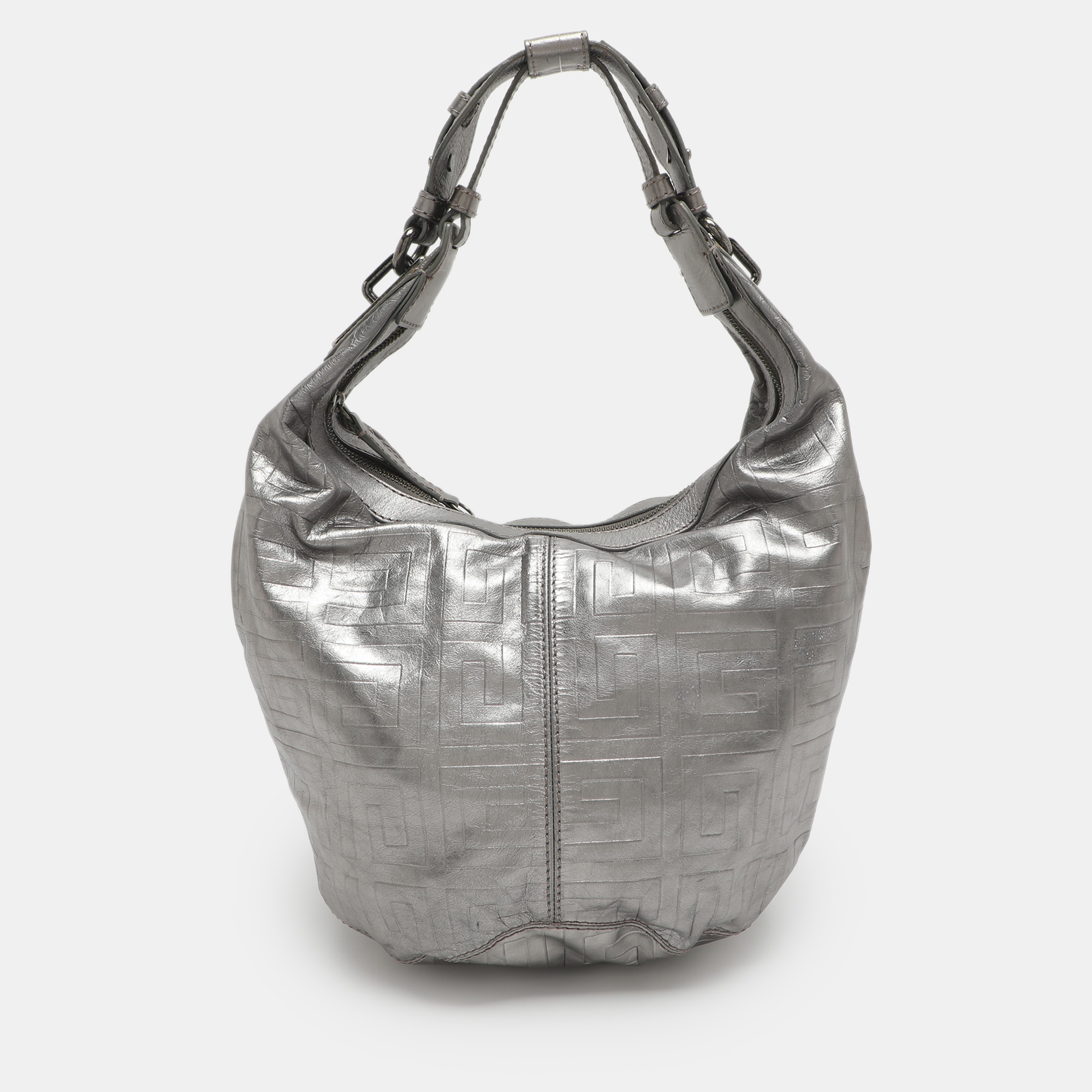 

Givenchy Monogram Embossed Silver Leather Hobo
