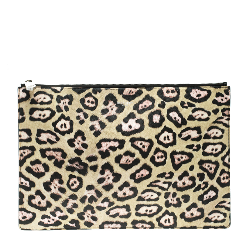Givenchy Multicolor Leopard Print Coated Canvas Zip Pouch Clutch