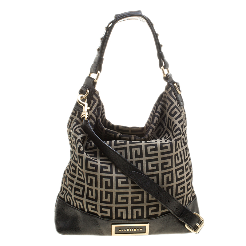 Pre Owned Givenchy Grey/Black Monogram Canvas and Leather Hobo 