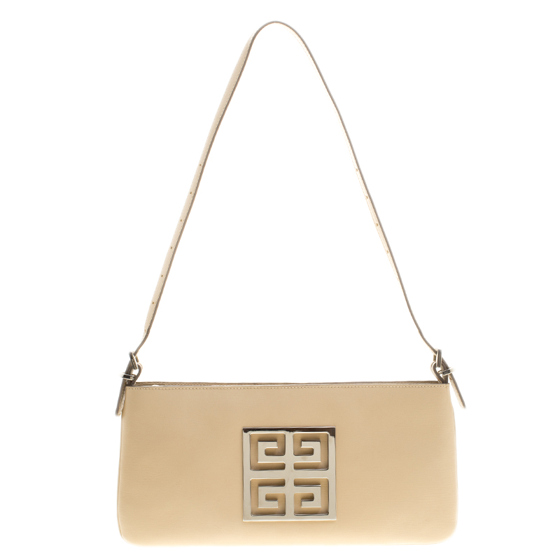 Pre Owned حقيبة كتف جيفنشي شعار جلد بيج فاتحة