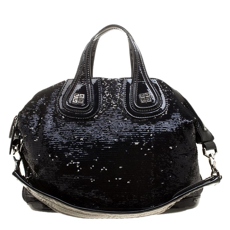 Givenchy Black Sequin and Patent Leather Medium Nightingale Tote