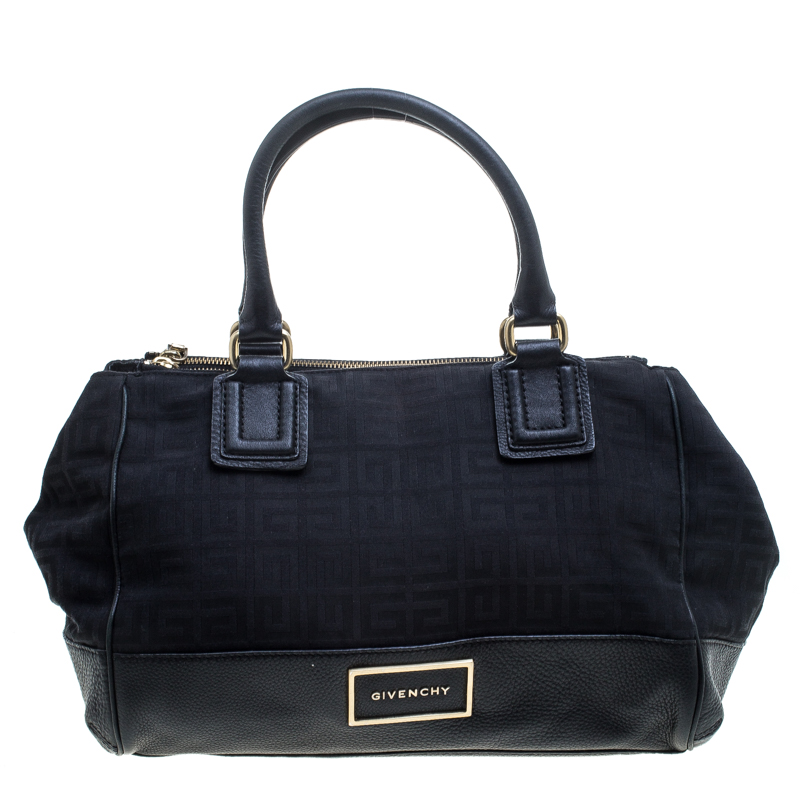 Givenchy Black Monogram Canvas and Leather Double Zip Satchel