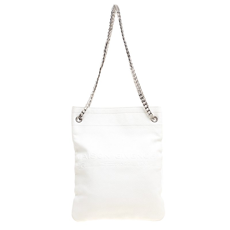 Pre Owned Givenchy White Leather Chain Tote