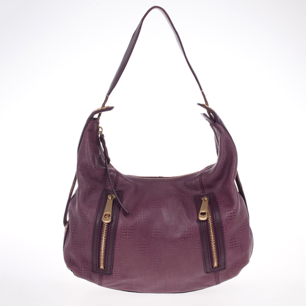 Givenchy Violet Monogram Embossed Leather Hobo