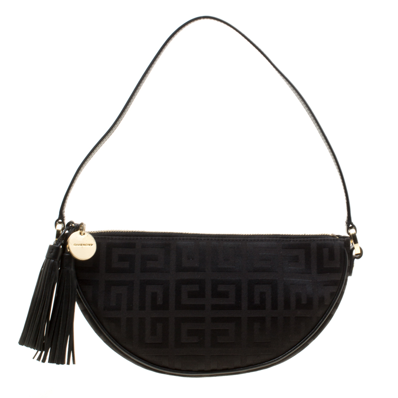 Pre Owned حقيبة كتف جيفنشي كانفاس بنقوش الشعار سوداء