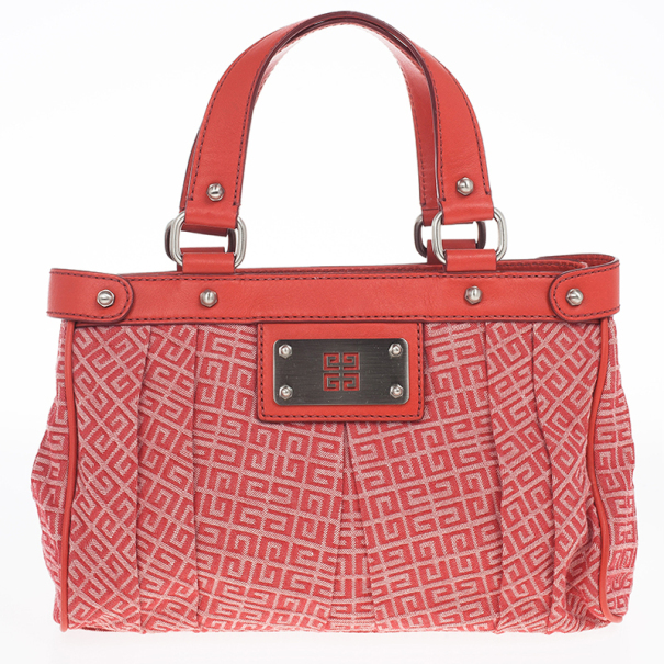 مملوكة مسبقًا Givenchy Red Canvas Monogram and Leather Satchel 