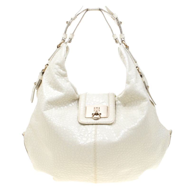 Givenchy White Textured Patent Leather Hobo Givenchy | The Luxury Closet
