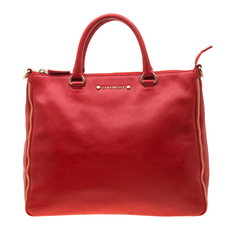 Givenchy Red Leather Zip Detail Top Handle Bag