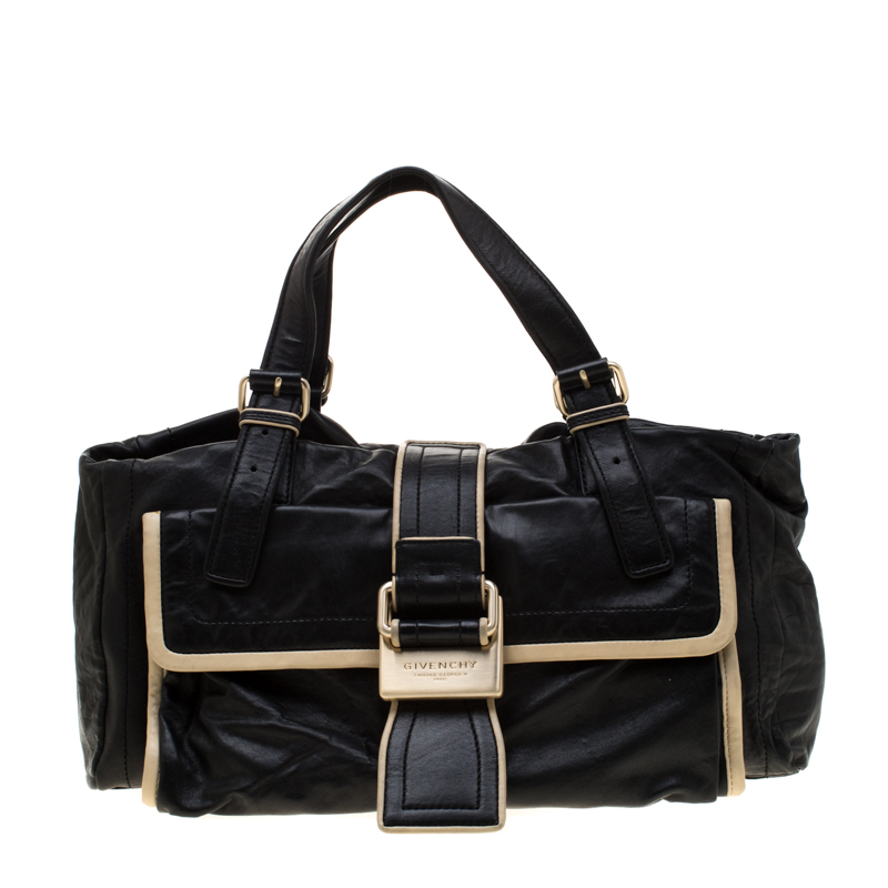 Pre Owned Givenchy Black/Cream Leather Satchel