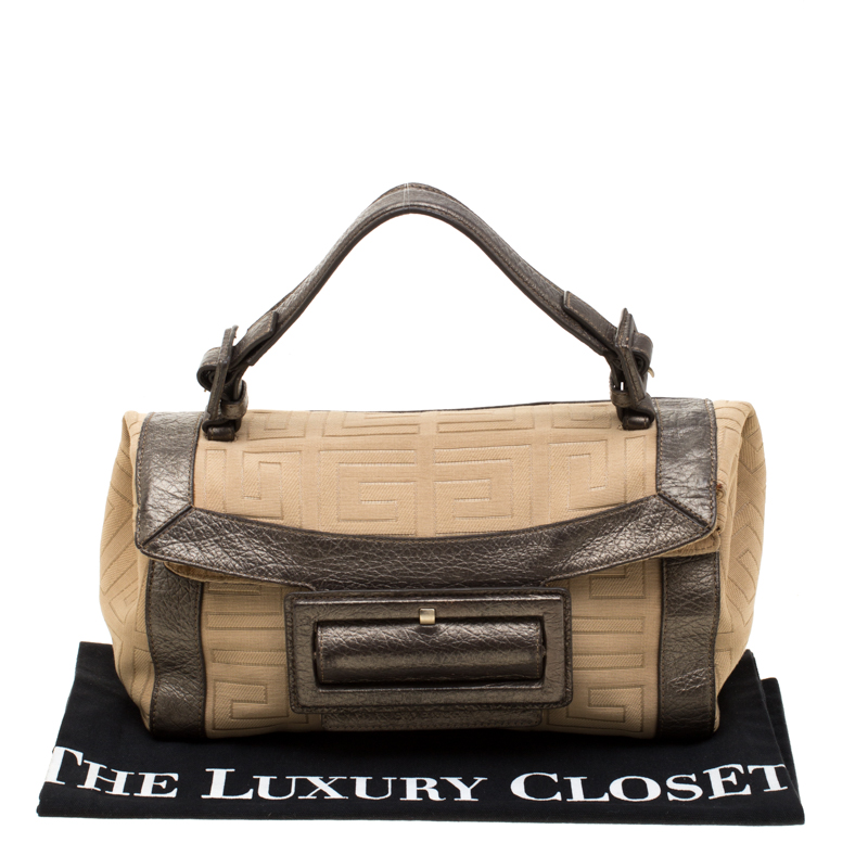 Pre-owned Givenchy Cream And Metallic Brown Canvas And Leather Satchel