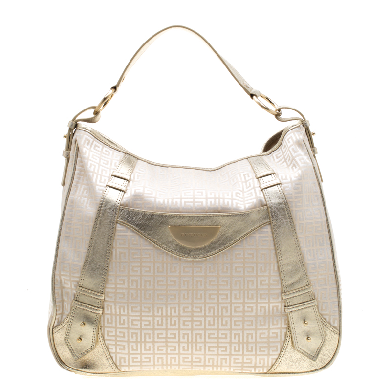 Pre Owned حقيبة جيفنشي جلد وقماش ذهبية/ بيج