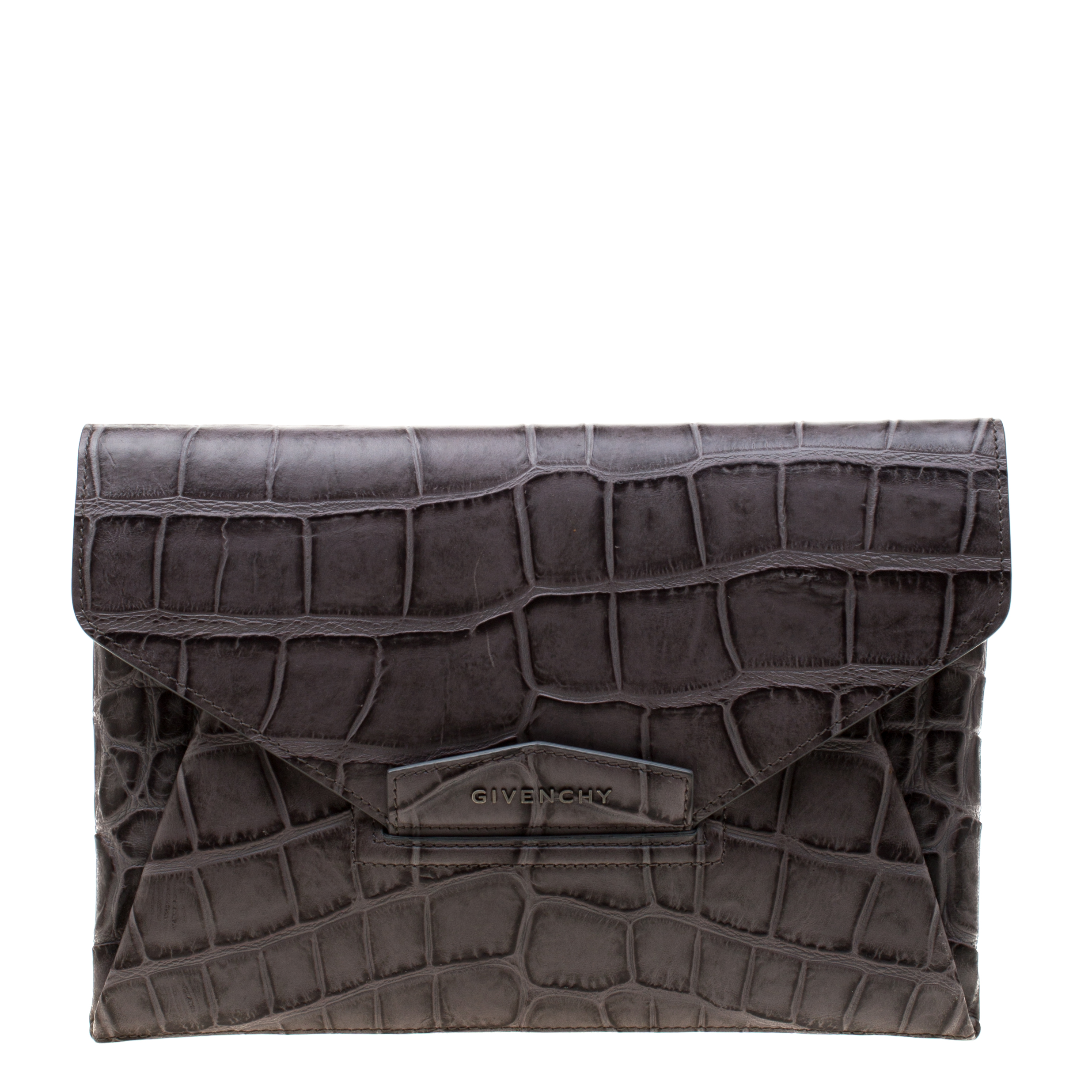 Givenchy Grey Croc Embossed Leather Antigona Envelope Clutch