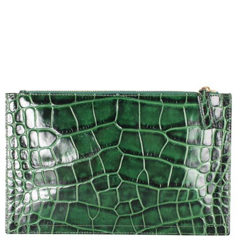 

Givenchy Green Crocodile Embossed Leather Clutch