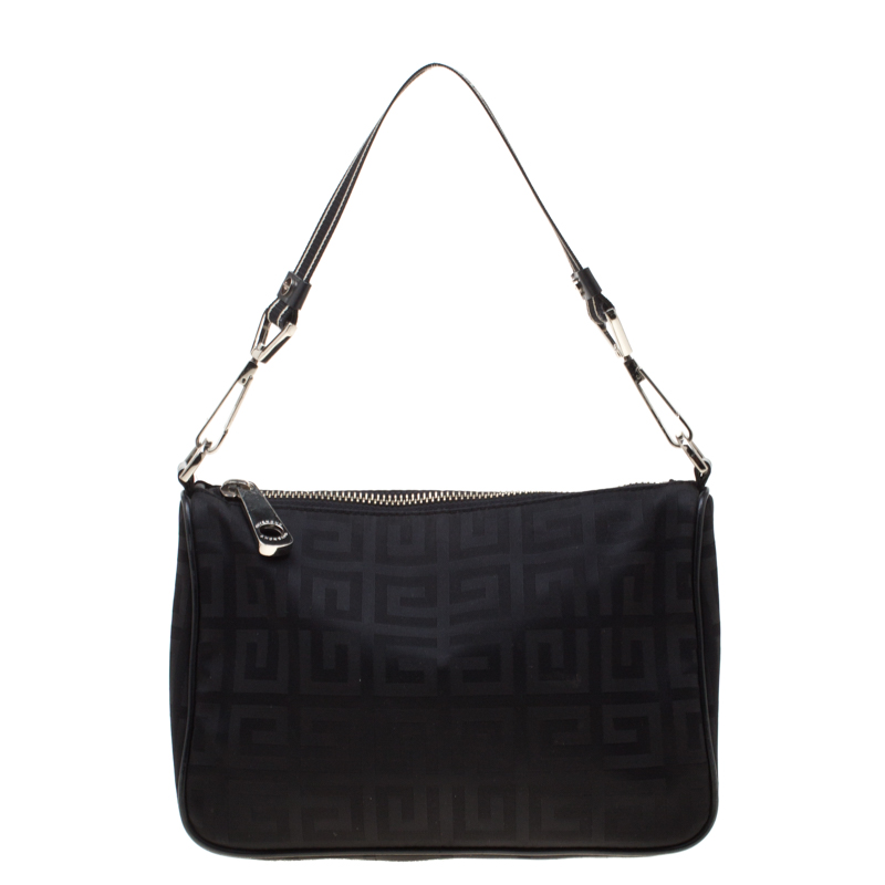 Pre Owned Givenchy Black Monogram Nylon Shoulder Bag
