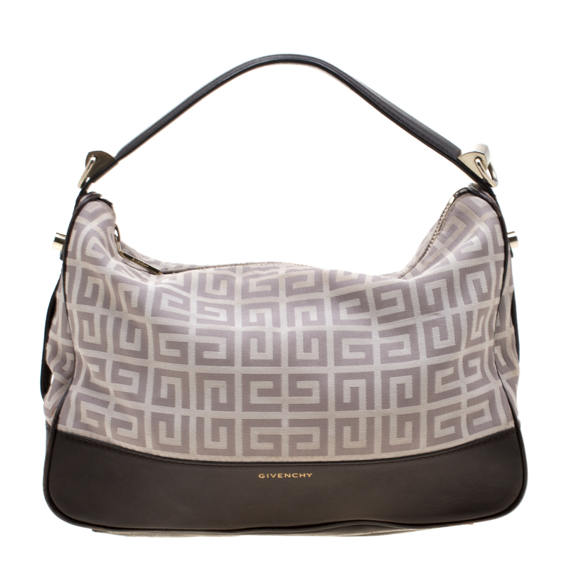 Pre Owned Givenchy Brown/Grey Monogram Canvas and Leather Small Hobo