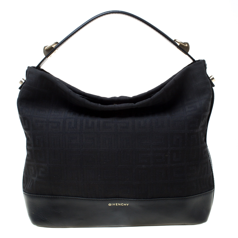 Pre Owned Givenchy Black Monogram Canvas and Leather Hobo