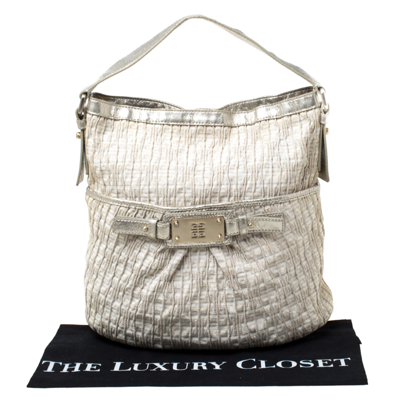 Pre-owned Givenchy Beige Shimmering Canvas And Leather Trim Hobo