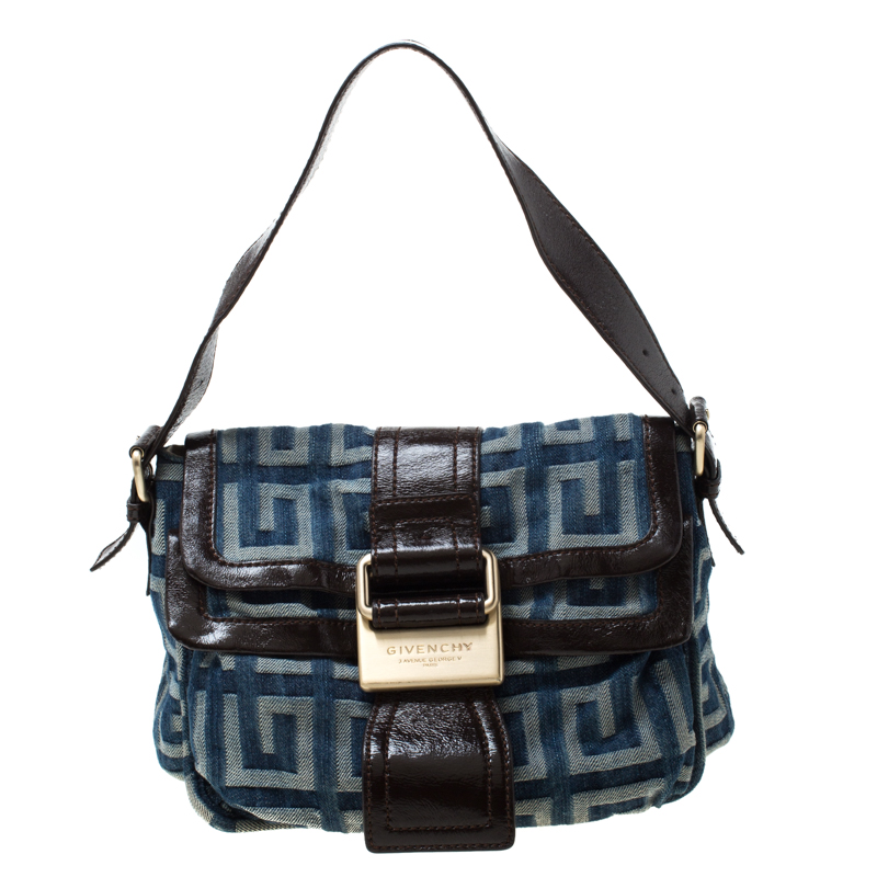 Givenchy Blue/Brown Monogram Denim and Leather Shoulder Bag
