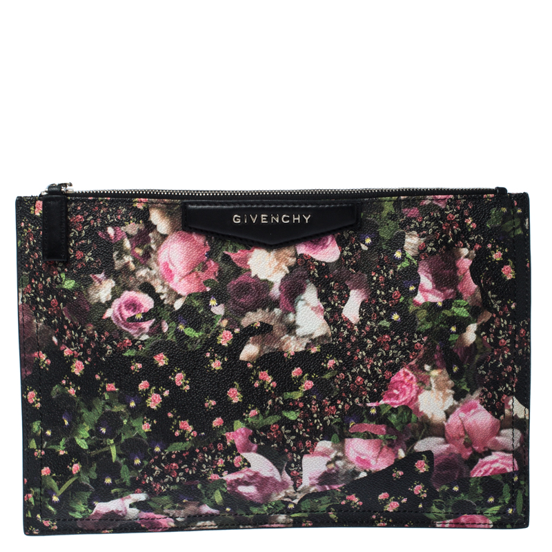 Pre Owned Givenchy Multicolor Floral Print Coated Canvas Antigona Clutch
