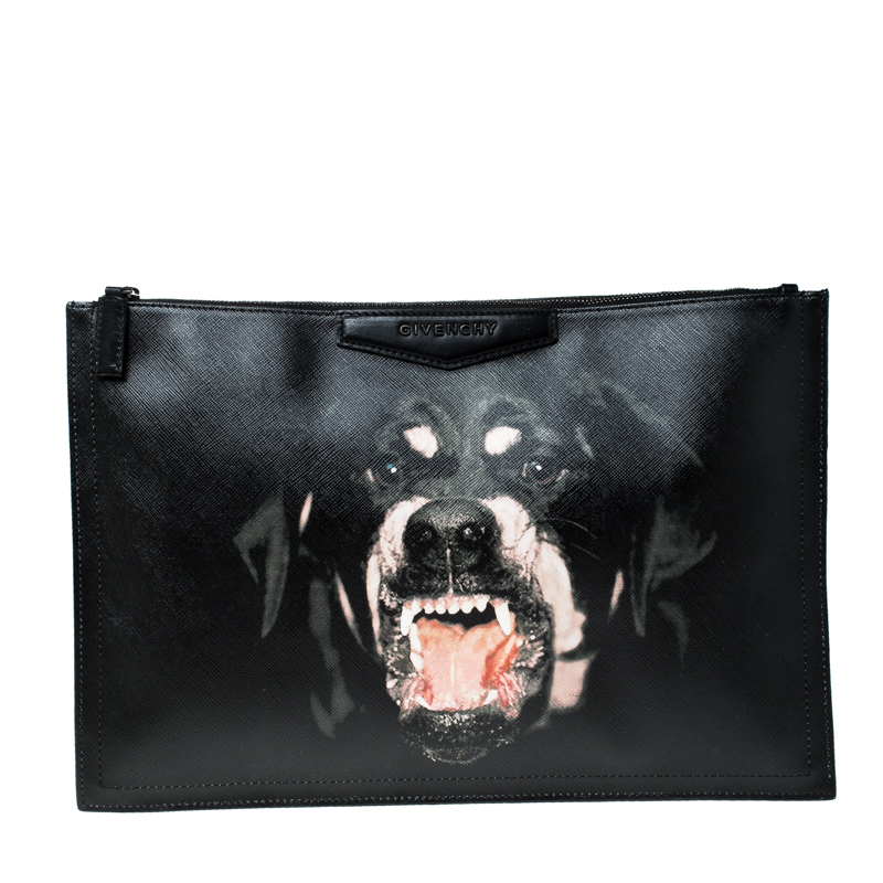 Pre Owned Givenchy Black Coated Canvas Rottweiler Face Clutch