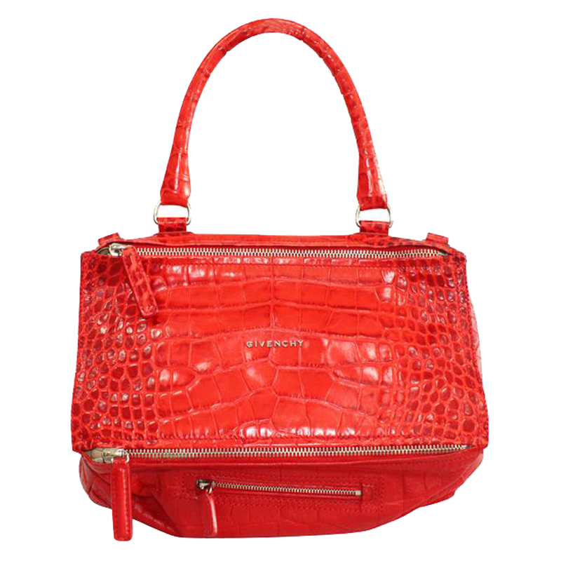 Pre Owned Givenchy Red Croc Leather Top Handle Bag