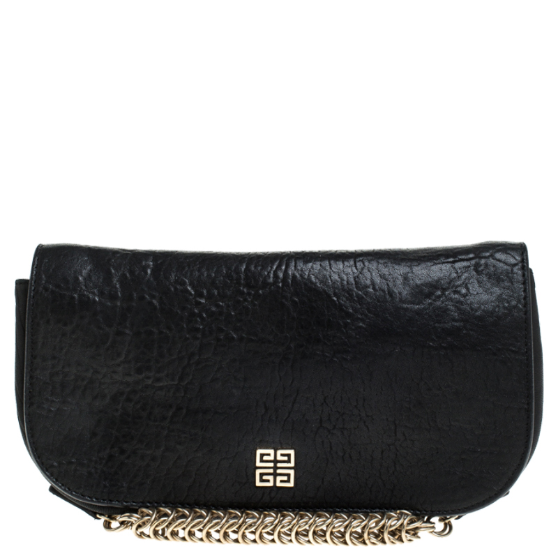 Pre Owned حقيبة كلتش جيفنشي بقلاب وسلسلة جلد سوداء