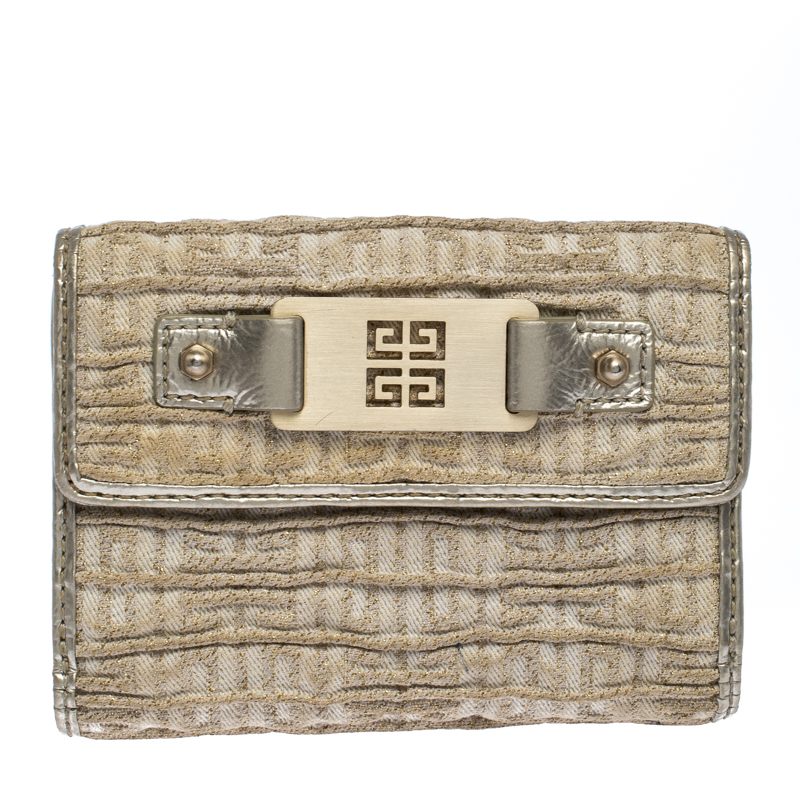 Pre-owned Givenchy Ivory Fabric Flap Compact Wallet In White